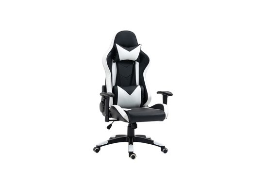 Καρέκλα gaming σε χρώματα άσπρο και μαύρο ενώ παράλληλα διαθέτει μαξιλαράκια για την μέση και το κεφάλι