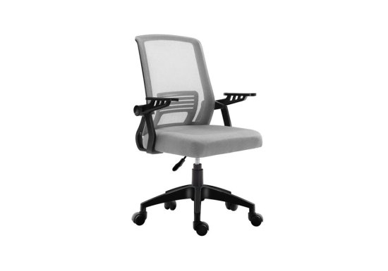 Καρέκλα γραφείου σε γκρι χρώμα με πτυσσόμενα μπράτσα και ανάκλιση