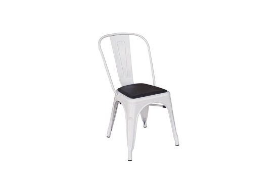 Καρέκλα μεταλλική λευκή με ενσωματωμένο δερμάτινο μαξιλάρι