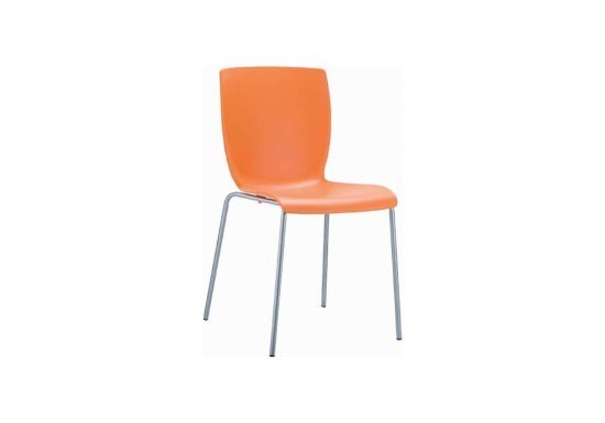 Καρέκλα με πλαστικό κάθισμα σε χρώμα πορτοκαλί και μεταλλικά πόδια