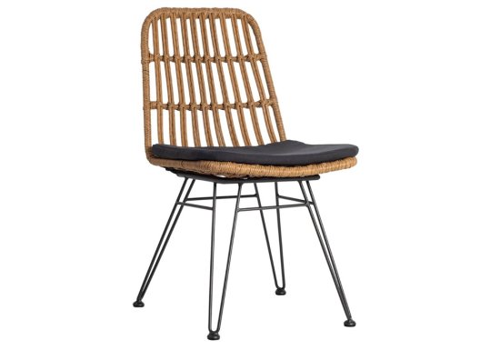 Αναπαυτική μεταλλική καρέκλα wicker natural