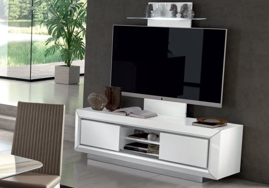 Λευκό ιταλικό έπιπλο τηλεόρασης με ενιαία βάση χρωμίου