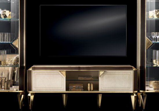 Ιταλικό έπιπλο τηλεόρασης από ξύλο φτελιάς και χρυσό φινίρισμα