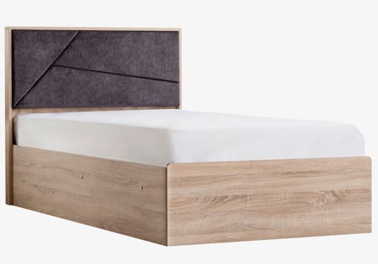 Νεανικό κρεβάτι με υφασμάτινο κεφαλάρι και αποθηκευτικό χώρο