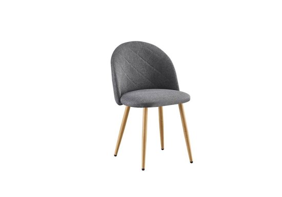 Καρέκλα η οποία είναι σχεδιασμένη σε χρώμα γκρι και διακοσμημένη με ξύλινο σκελετό.
