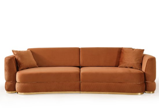Τριθέσιος κεραμιδί καναπές με χρυσή βάση