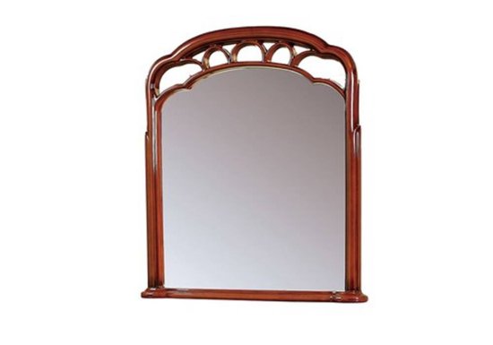Καμπυλωτός καθρέφτης σχεδιασμένος σε χρώμα καρυδί.