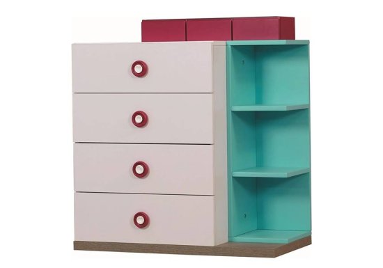 Συρταριέρα παιδικού δωματίου η οποία διαθέτει τέσσερα συρτάρια σε χρώμα γκρι ανοιχτό.