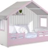 Ροζ παιδικό κρεβάτι σπιτάκι montessori