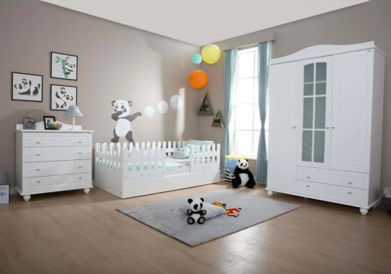 Κρεβάτι παιδικό montessori λευκό με κάγκελα