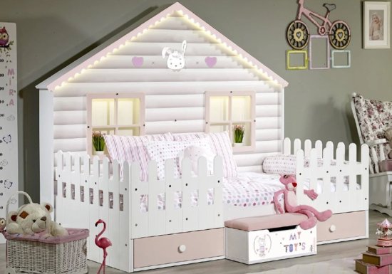 Παιδικό κρεβάτι σπιτάκι montessori με φωτισμό led