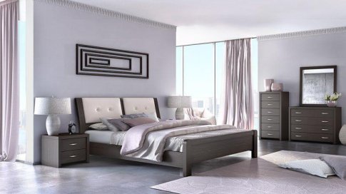 Μοντέρνο κρεβάτι ξύλινο με ενσωματωμένο υφασμάτινο μαξιλάρι Ν45