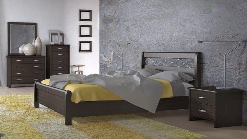 Κρεβάτι ξύλινο με μεταλλικές λεπτομέρειες Ν16Γ