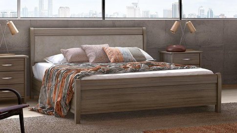 Διπλό κρεβάτι ξύλινο με Δερματίνη στο Κεφαλάρι  S-050307