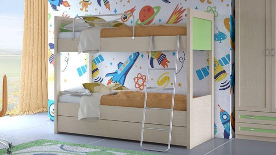 Κουκέτα για το παιδικό δωμάτιο σε απλή γραμμή και πράσινο χρώμα S-280024