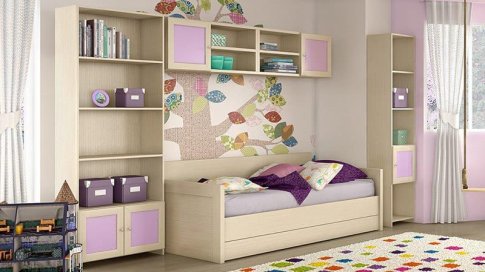 Ονειρεμένο Παιδικό Δωμάτιο με Καναπέ-Κρεβάτι σε λιλά απόχρωση S-280019