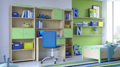 Πράσινο παιδικό δωμάτιο με περίτεχνο σχέδιο στις κορυφές S-280016