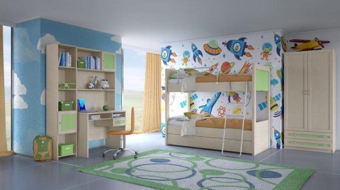 Κουκέτα για το παιδικό δωμάτιο σε απλή γραμμή και πράσινο χρώμα S-280024