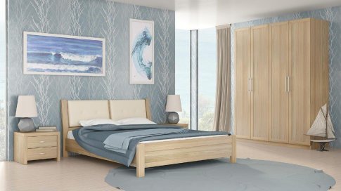 Μοντέρνο κρεβάτι ξύλινο με ενσωματωμένο υφασμάτινο μαξιλάρι Ν45