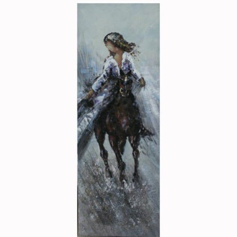 Γυναίκα πάνω σε άλογο που καλπάζει στη βροχή 50Χ150Χ4 Μ-210529