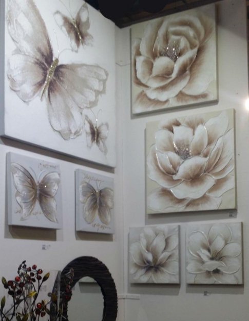 Σετ πίνακες με άνθη σε καφέ αποχρώσεις 50Χ50 Μ-210554