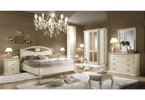 Λευκό (ivory) Κρεβάτι με Καθρέφτη και Σκόνη Κρύσταλλου CG-050485