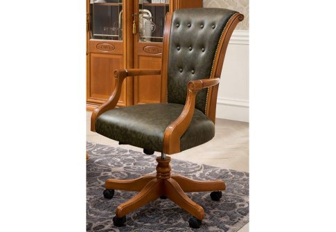 Κλασική Τροχήλατη Καρέκλα Γραφείου με Δέρμα και Ξύλο CG-080386
