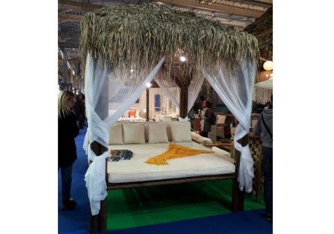 Ξαπλώστρα Κρεβάτι Οντάς με Οροφή από Χόρτο Fun Palm E-222028