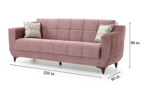 Τριθέσιος Καναπές Κρεβάτι σε Ροζ Παστέλ Απόχρωση Φ-105051