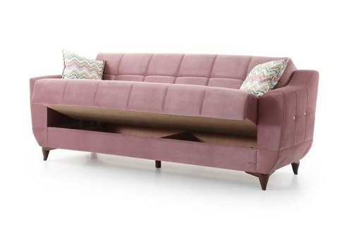 Τριθέσιος Καναπές Κρεβάτι σε Ροζ Παστέλ Απόχρωση Φ-105051