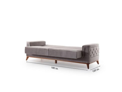 Κλασσικός Τριθέσιος Καναπές Κρεβάτι με Καπιτονέ σε Γκρι Χρώμα Φ-105047