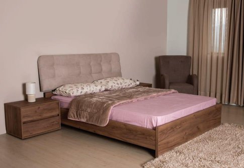 Ξύλινο Κρεβάτι Με Καπιτονέ Κεφαλάρι  Α-050446