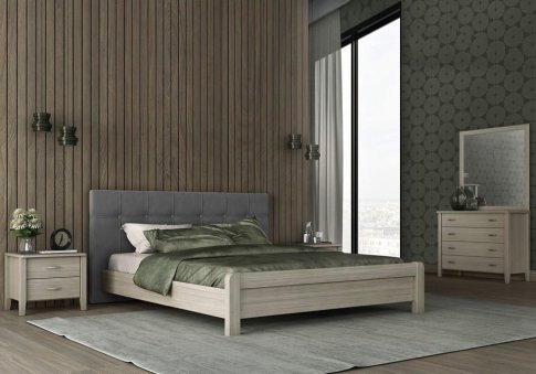 Ξύλινο Διπλό Κρεβάτι με Ντυμένο Κεφαλάρι S-050500