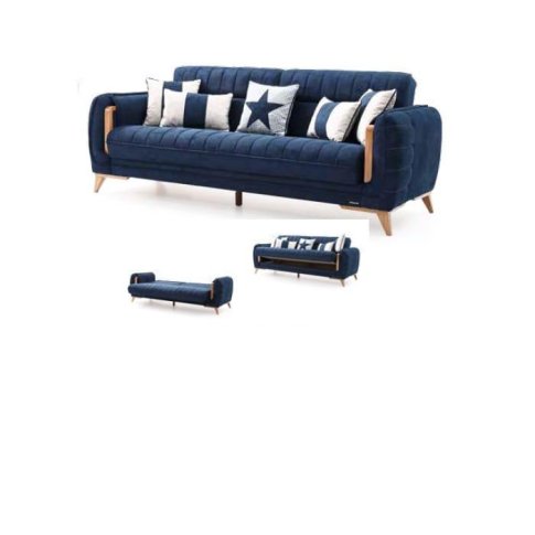 Τριθέσιος Καναπές- Κρεβάτι με Ξύλινες Λεπτομέρειες Φ-105061